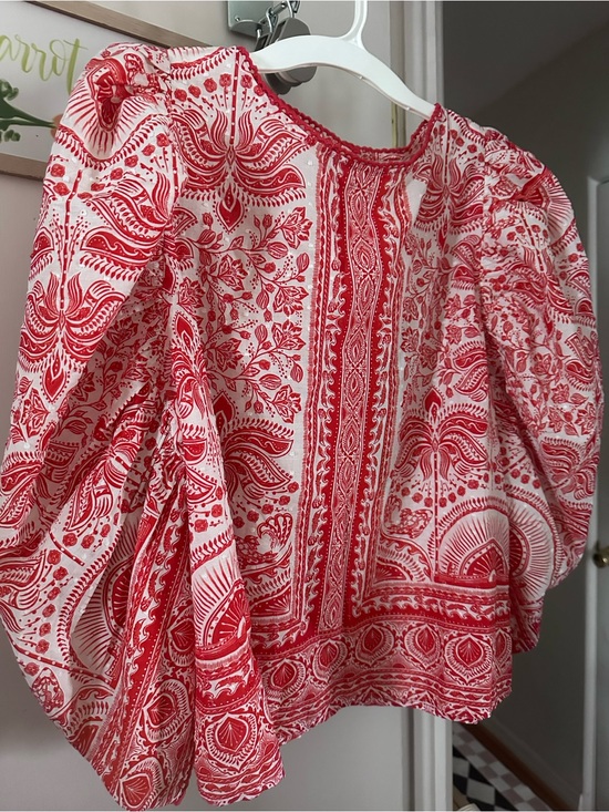FARM Rio Tops - FARM Rio Red and White Printed Puff-Sleeve Blouse